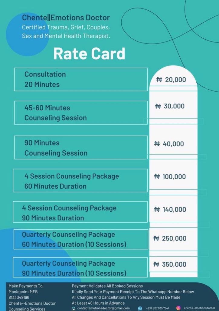 Chente: Emotions Doctor Rate Card