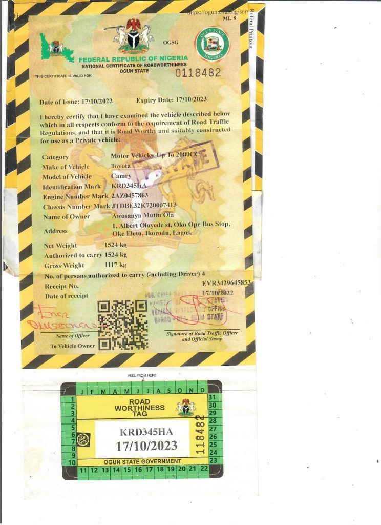 documents you must have when driving in Lagos