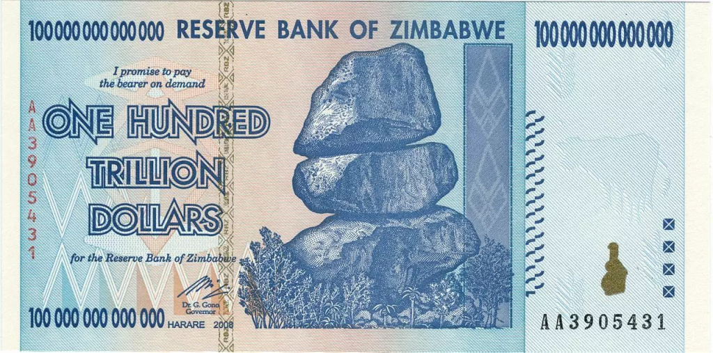 Zimbabwe one hundred trillion dollars
