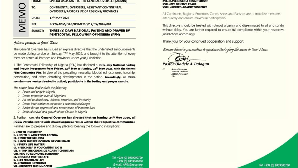 Redeemed Church Plans Rally Against Insecurity, Christian Genocide Across Nigeria