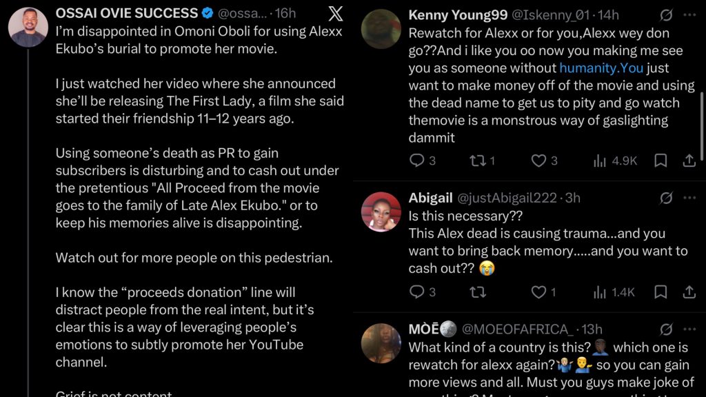 Omoni Oboli Under Fire for the Release of “The First Lady” on Alexx Ekubo’s Burial Day