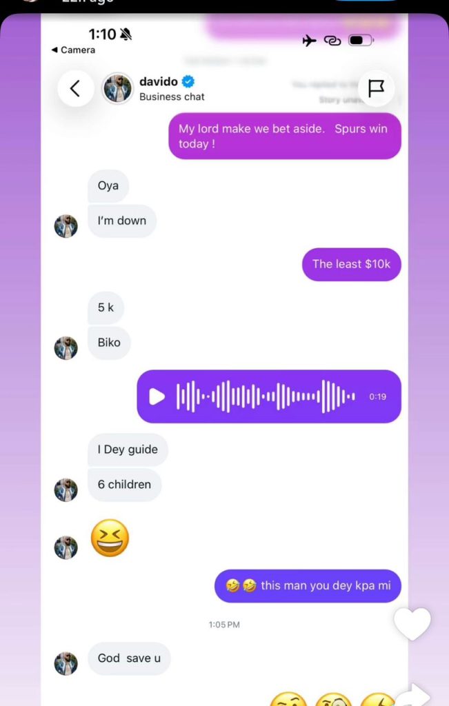 Davido tells Yhemolee he has 6 children