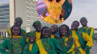 Uganda's Ghetto Kids pose after being invited by Shakira to perform at the FIFA World Cup 2026 Final.