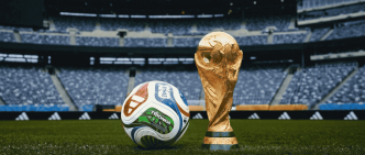 FIFA World Cup trophy and official match ball representing the 2026 FIFA World Cup final and its first-ever halftime show.