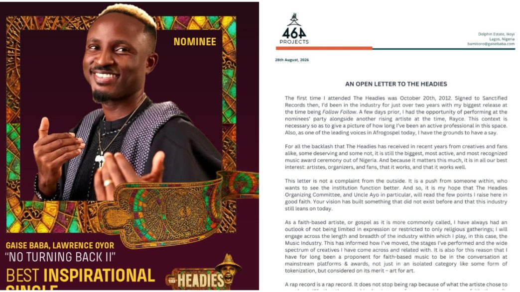 Gaise Baba Headies open letter challenges the music body to do better.