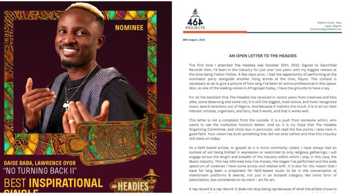Gaise Baba Headies open letter challenges the music body to do better.