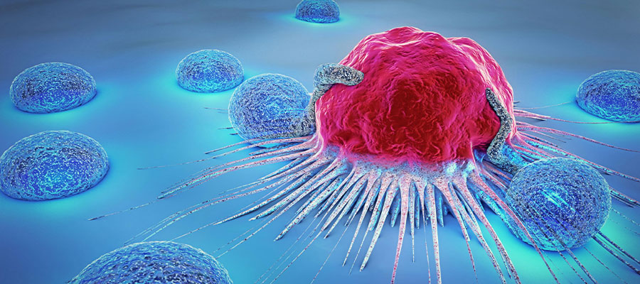 Cancer cells growing and multiplying uncontrollably in the body.