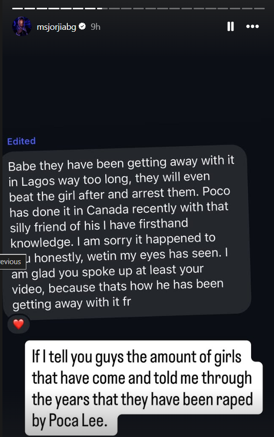 Instagram accusation on Poco Lee sent to Singer Jorji