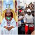 Olu of Warri Ogiame Atuwatse III in royal regalia and riding a scooter