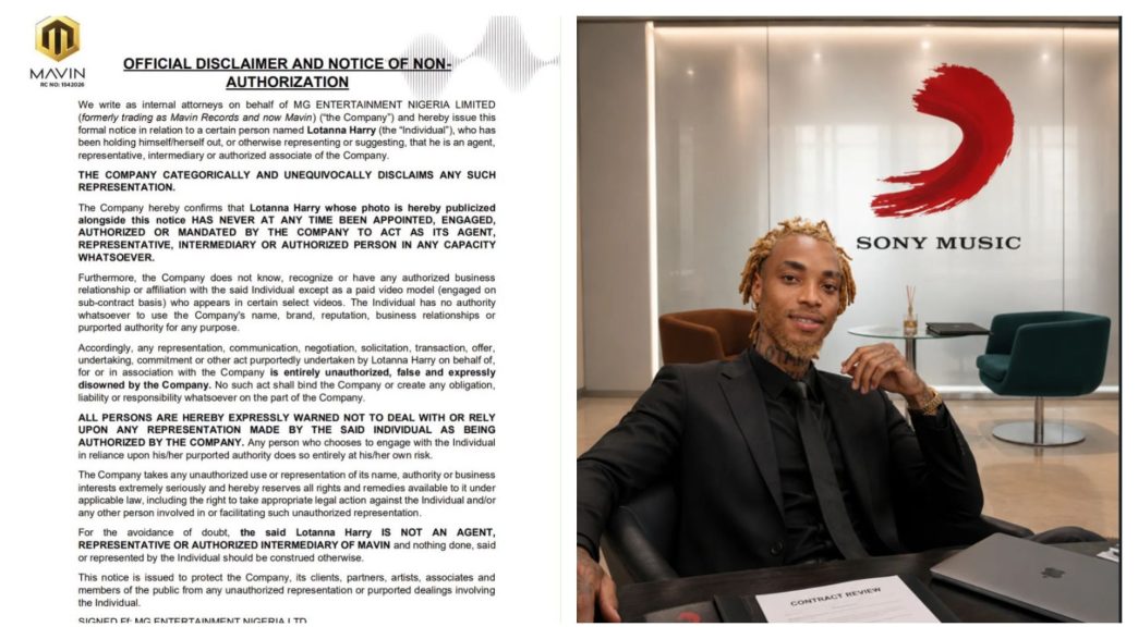 Mavin Says Lotanna Harry Is Not Its Representative