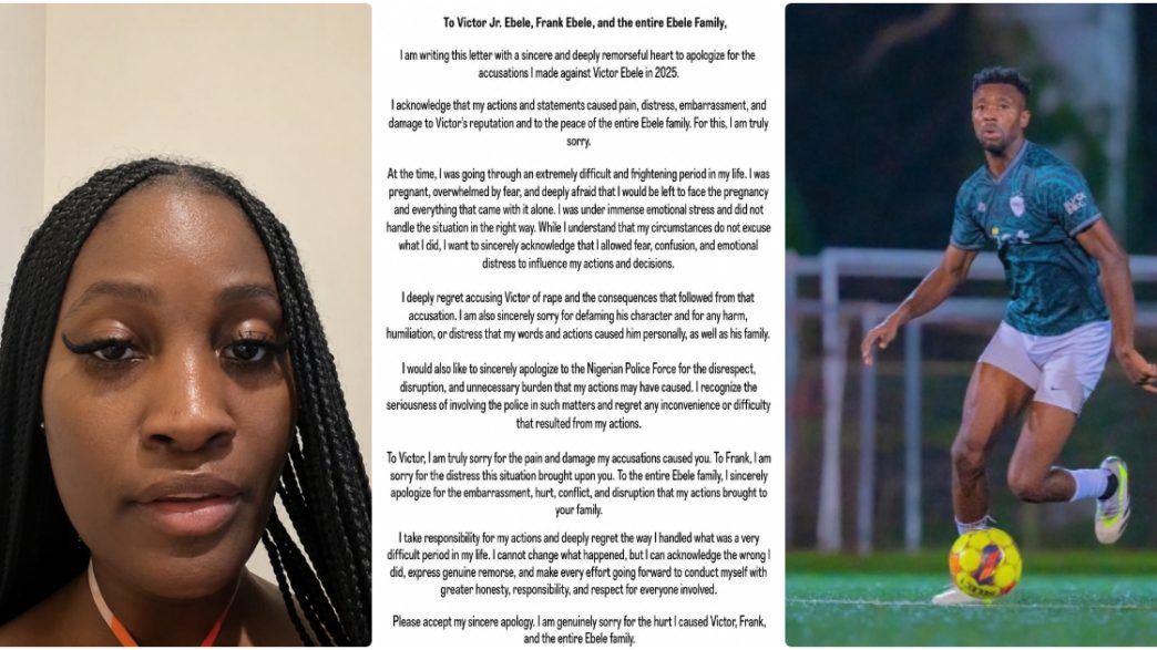 Chioma Oniniwu apologises to footballer Victor Jr Ebele over rape allegation