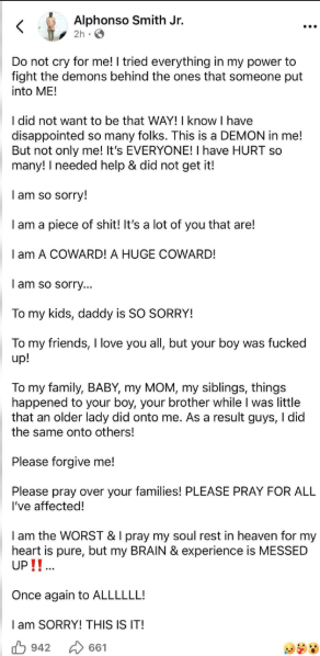 Alphonso Smith Jr.'s last Facebook post before committing suicide