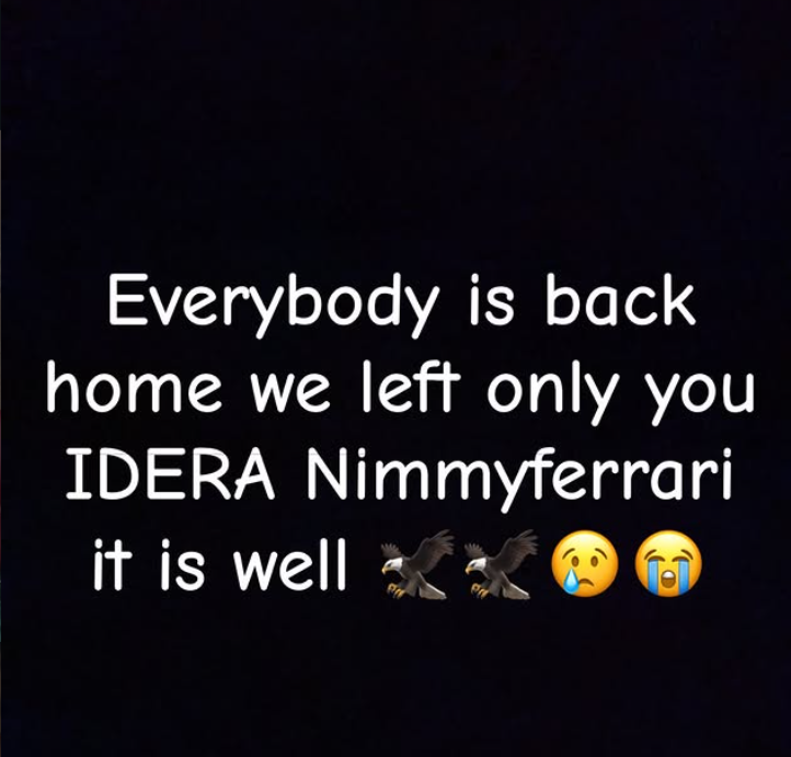 Kemity's post on her instagram page following Nimmy Ferrari's death