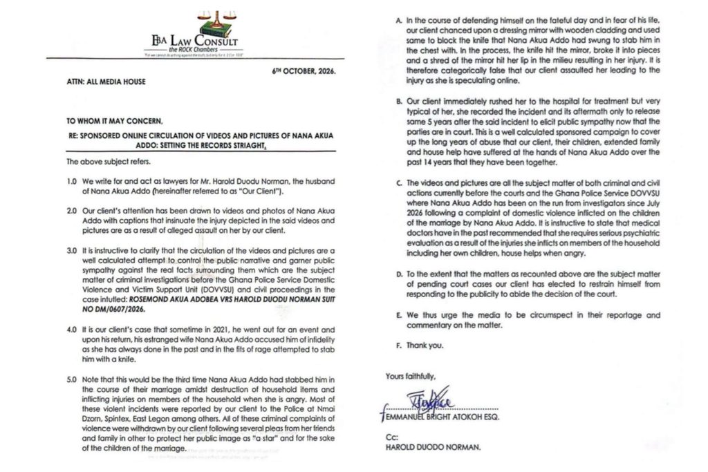Official statement released by Mr Harold Duodu's Lawyers