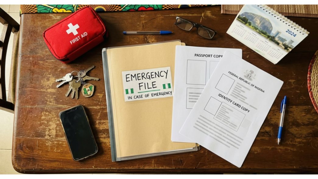 Nigerian emergency folder with identity, medical and household records