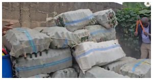 Empty alcoholic-beverage bottles stored in sacks during a NAFDAC operation in Lagos