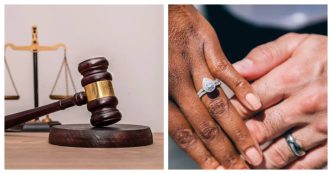 A Nigerian couple's hand and the court symbol illustrating the second wife debate under Nigerian marriage law