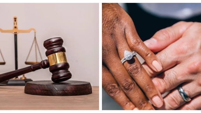 A Nigerian couple's hand and the court symbol illustrating the second wife debate under Nigerian marriage law