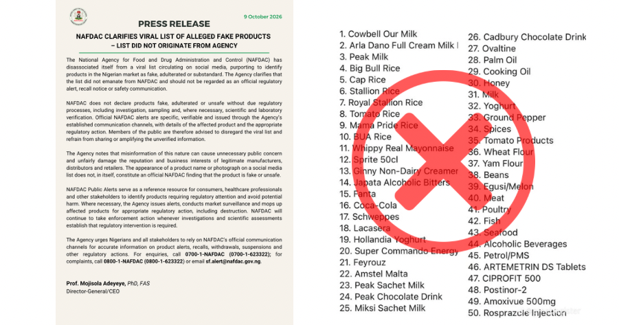 NAFDAC fake products list