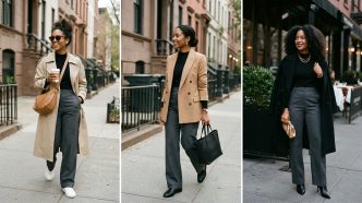 Person restyling a repeat outfit with different accessories
