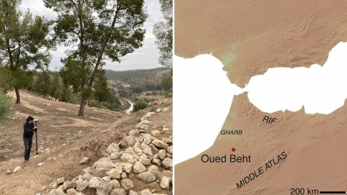 Oued Beht archaeological site and map of its location in Morocco