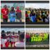 Collage of HUBA For Deaf Youth FC players and supporters, including team celebrations, a trophy and a pre-match huddle in Kaduna, Nigeria.